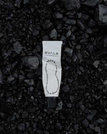SVALR product on a bed of black stones